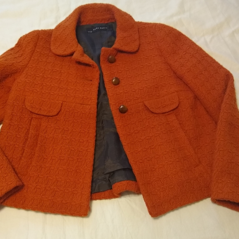 Zara burnt orange faux tweed jacket size M